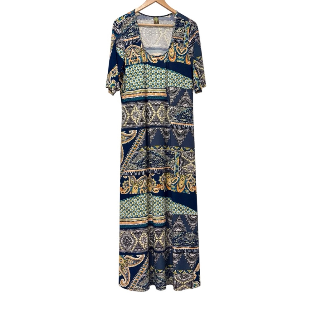 Patterned Paisley Printed Stretchy Lightweight Maxi Dress Plus Size 2x